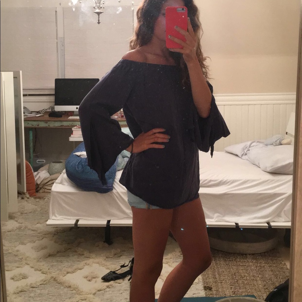 Navy Suede off the shoulder long top